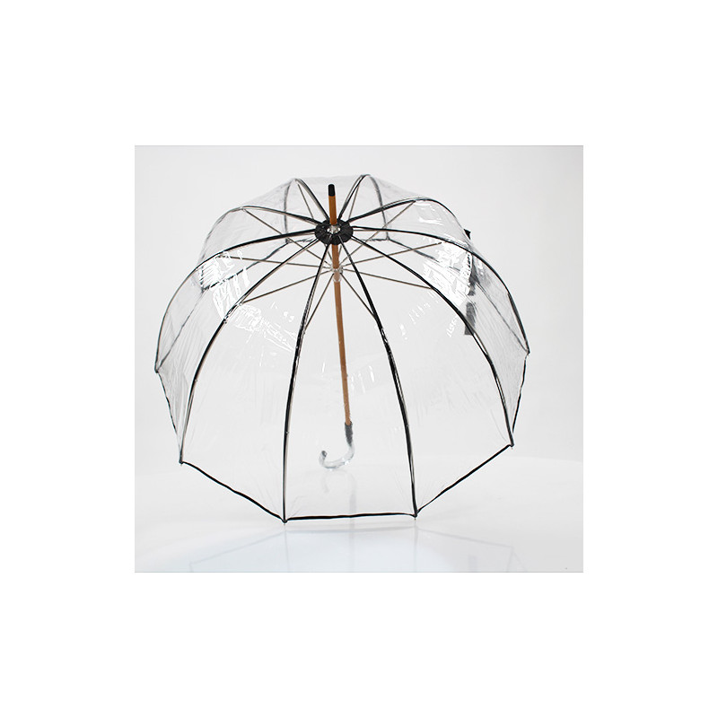 Parapluie transparent cloche made in france ganse noire