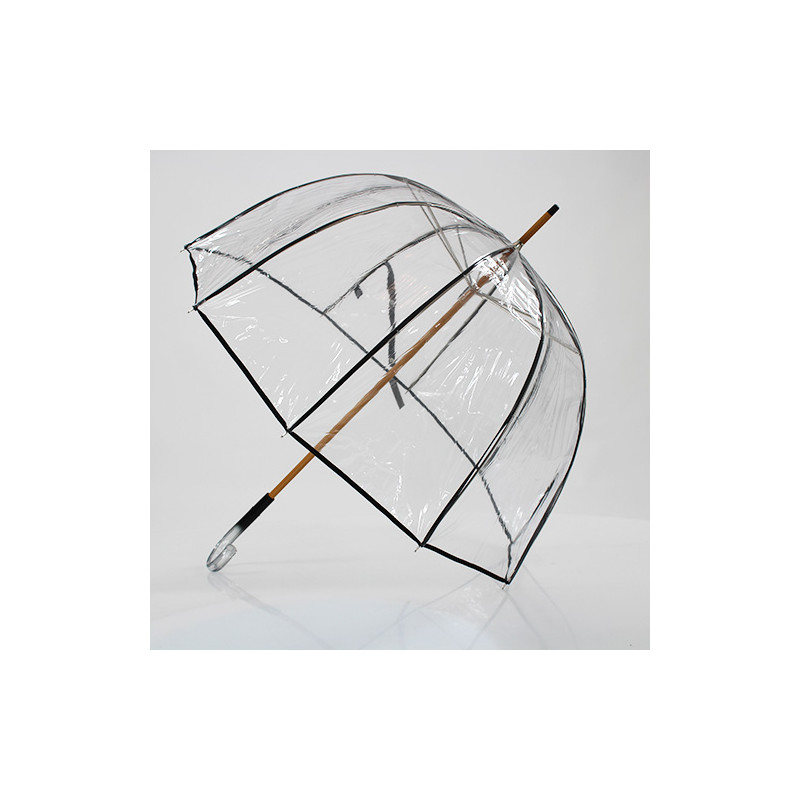 Parapluie transparent cloche made in france ganse noire