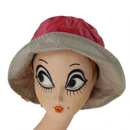 Chapeau de pluie rouge revers à pois