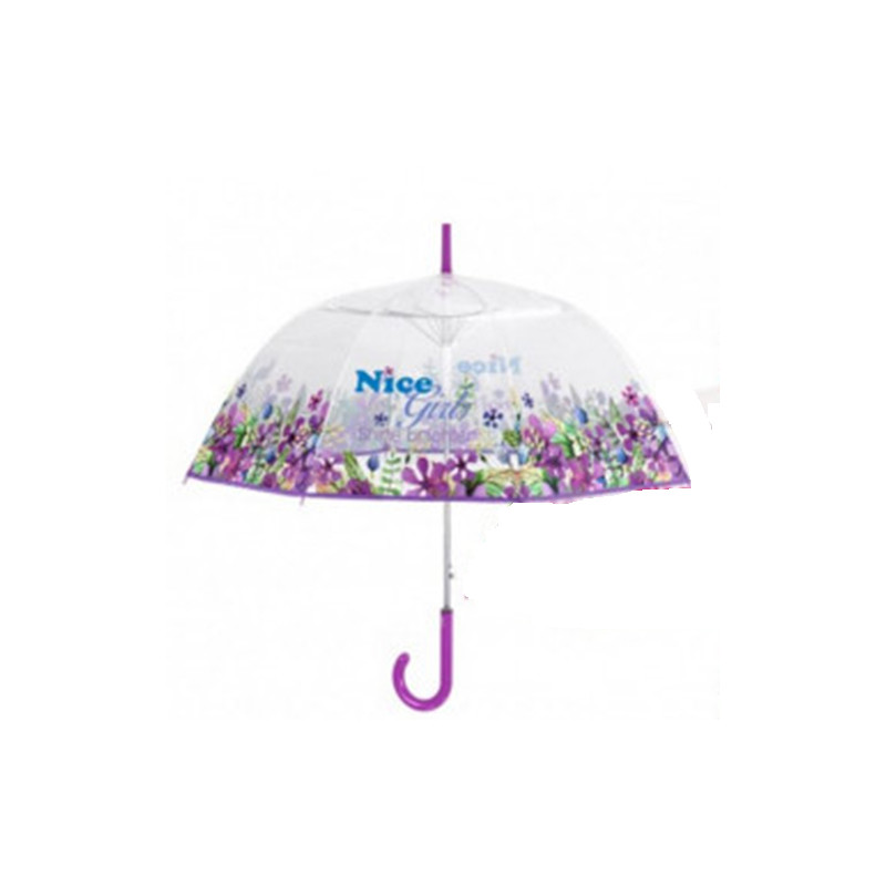 Parapluie cloche transparent fleurs poignée violette