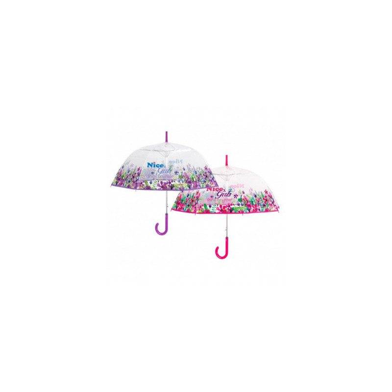 Parapluie cloche transparent fleurs poignée violette