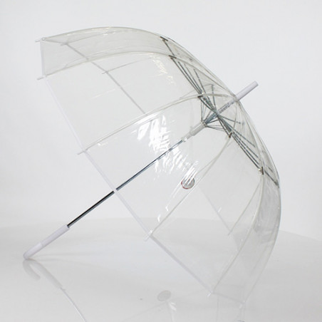 Grand parapluie transparent 12 baleines liseré blanc