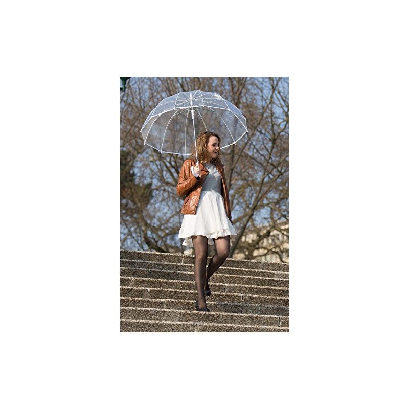 Grand parapluie transparent 12 baleines liseré blanc