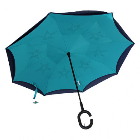 Parapluie inversé bleu et vert
