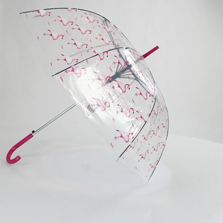 Parapluie cloche transparent flamants roses