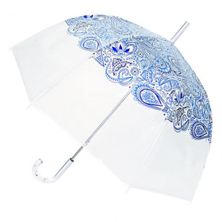 Parapluie cloche transparent cachemire bleu