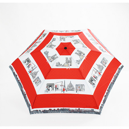 Mini parapluie pliable rouge monuments de Paris