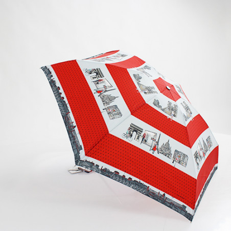 Mini parapluie pliable rouge monuments de Paris