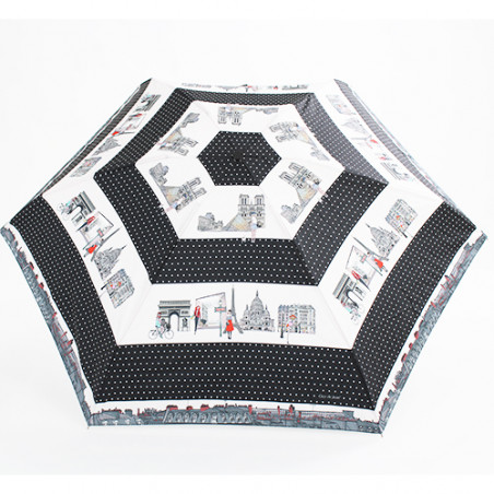 Mini parapluie pliable noir monuments de Paris