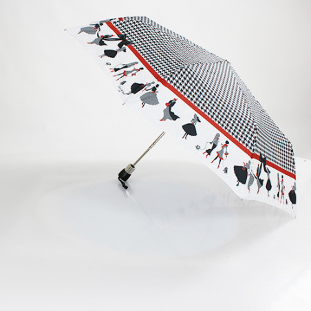 Parapluie pliant silhouettes motif pied de poule
