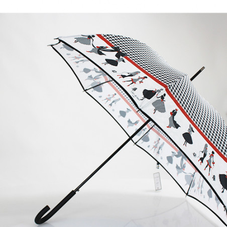 Parapluie droit silhouettes motif pied de poule