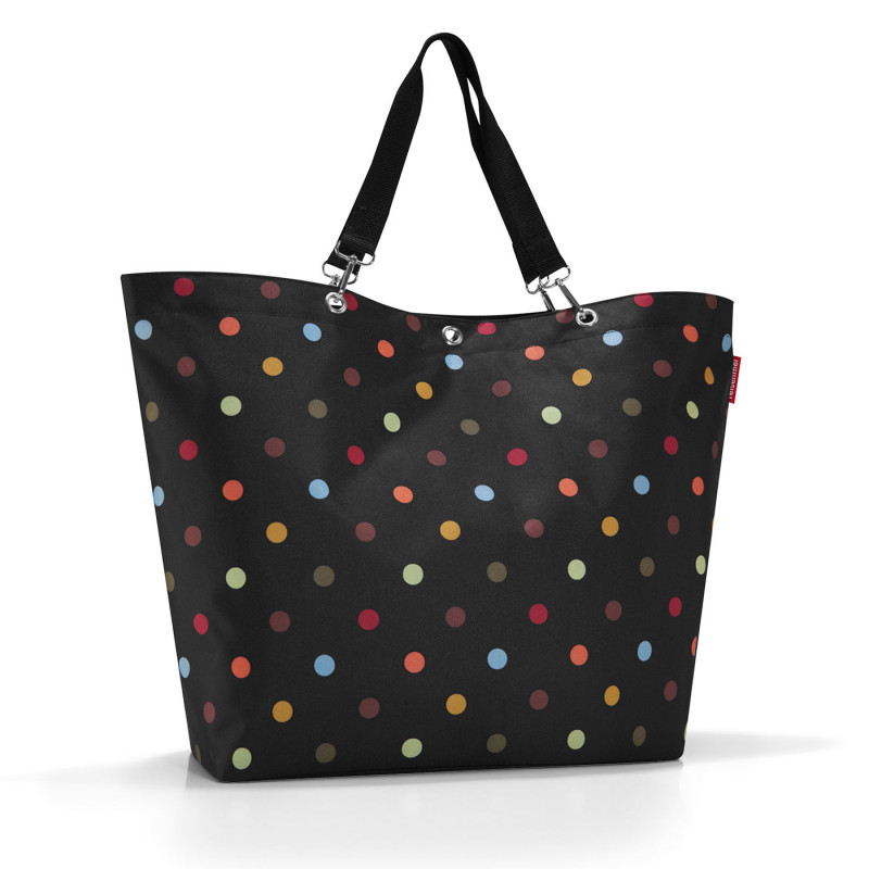 sac shopping xl pliable noir et pois multicolores