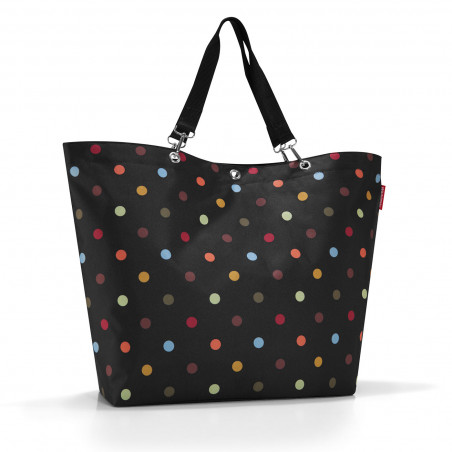 sac shopping XL pliable noir et pois multicolores