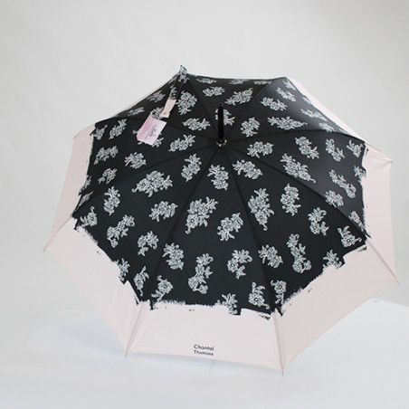 Parapluie long féminin noir et rose poudré Chantal Thomass
