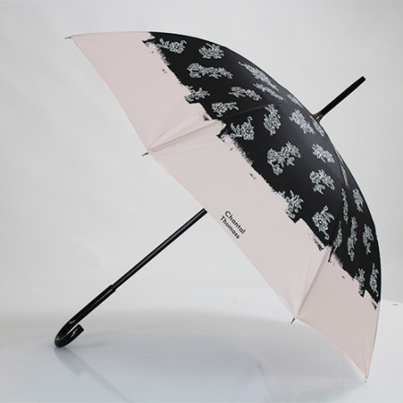 Parapluie long féminin noir et rose poudré Chantal Thomass