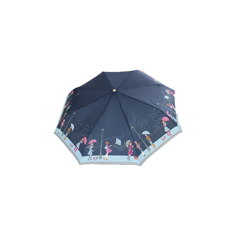 Parapluie pliant bleu femme motif tempête en ville