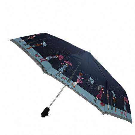 Parapluie pliant bleu femme motif tempête en ville