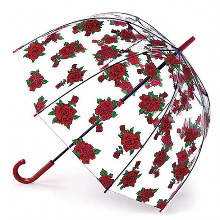 Parapluie cloche transparent roses rouges