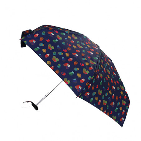 Parapluie bleu ultra plat pochon chouettes