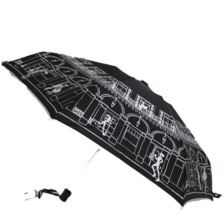 Parapluie pliant noir et argent Paris Chantal Thomass