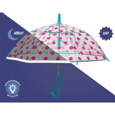 Parapluie cloche enfant transparent turquoise bande réfléchissante 