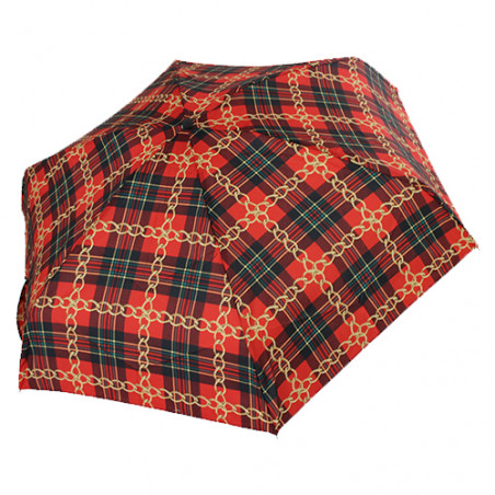 Parapluie tartan rouge ultra plat pochon