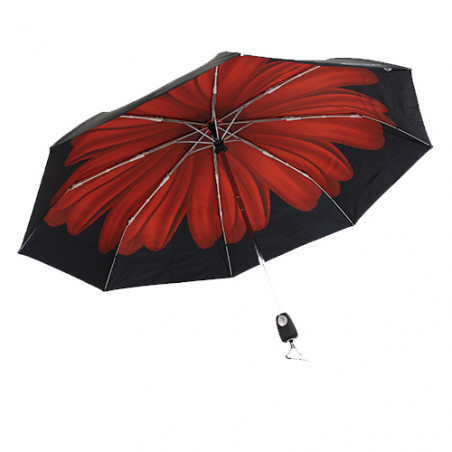 Parapluie pliant automatique intérieur fleur rouge Pierre Cardin