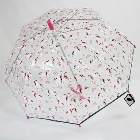 Parapluie transparent rose petites licornes