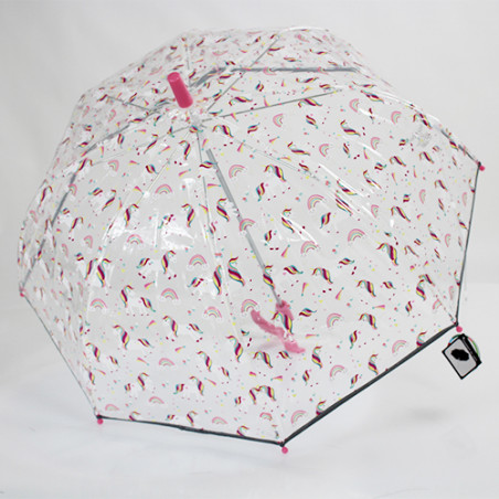 Parapluie transparent rose petites licornes