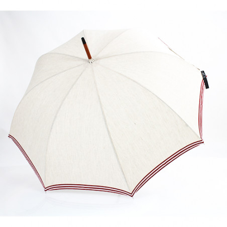 Parapluie ombrelle tissu coton lin galon rouge