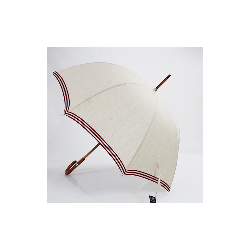 Parapluie ombrelle tissu coton lin galon rouge