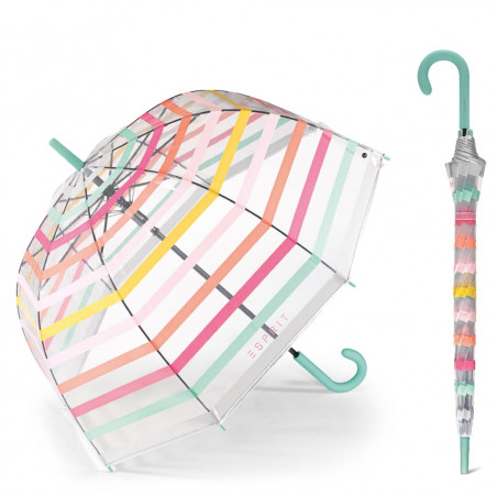 Parapluie cloche transparent Esprit rayures multicolores  poignée pastel