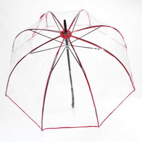 Parapluie transparent cloche baleines gansées roses fuchsia