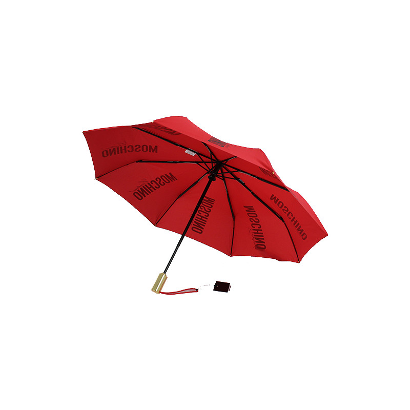 Parapluie rouge pliant poignée or Moschino
