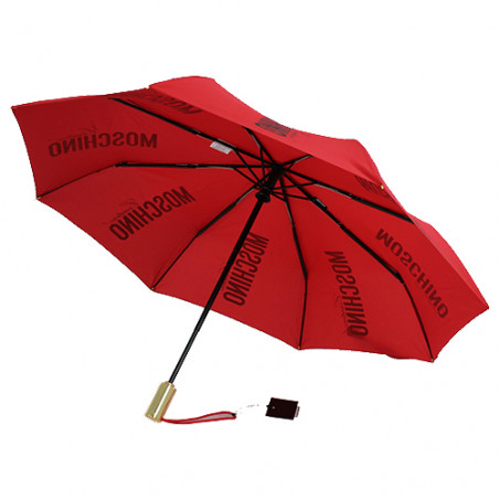 Parapluie rouge pliant poignée or Moschino
