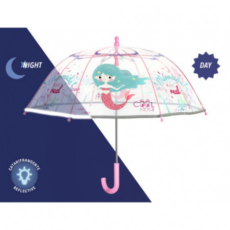 Parapluie cloche enfant transparent sirène bande réfléchissante 