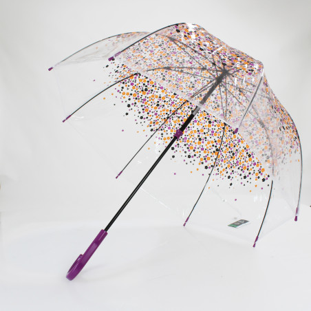 Parapluie transparent motif fleurs violettes forme cloche