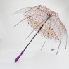 Parapluie transparent motif fleurs violettes forme cloche