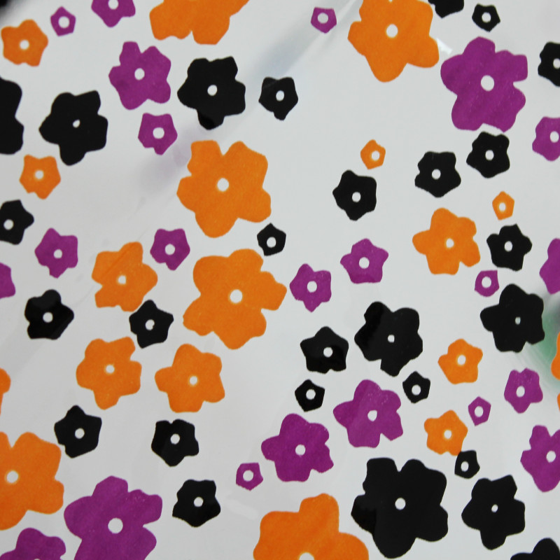 Parapluie transparent motif fleurs violettes forme cloche