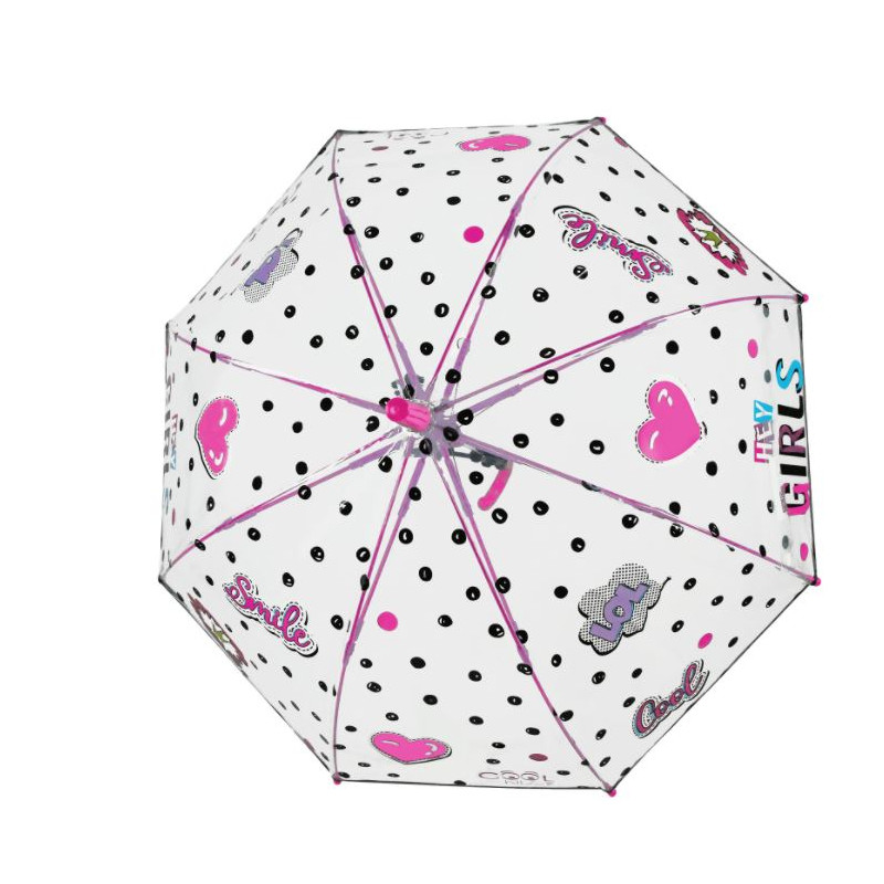 Parapluie fillette transparent rose bande réfléchissante 