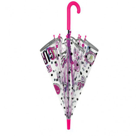 Parapluie fillette transparent rose bande réfléchissante 