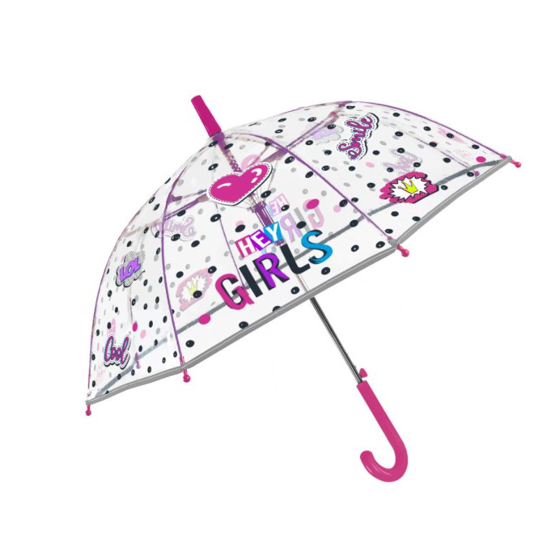 Parapluie fillette transparent rose bande réfléchissante 