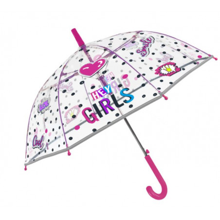 Parapluie fillette transparent rose bande réfléchissante 