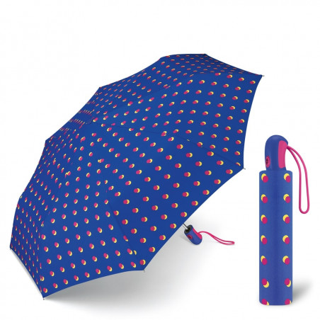 Parapluie pliant Esprit bleu à pois roses et jaunes