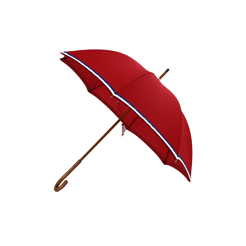 Parapluie canne haut de gamme rouge liseret tricolore