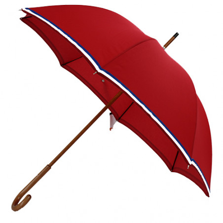 Parapluie canne haut de gamme rouge liseret tricolore