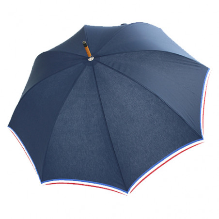 Parapluie canne haut de gamme bleu marine liseret tricolore