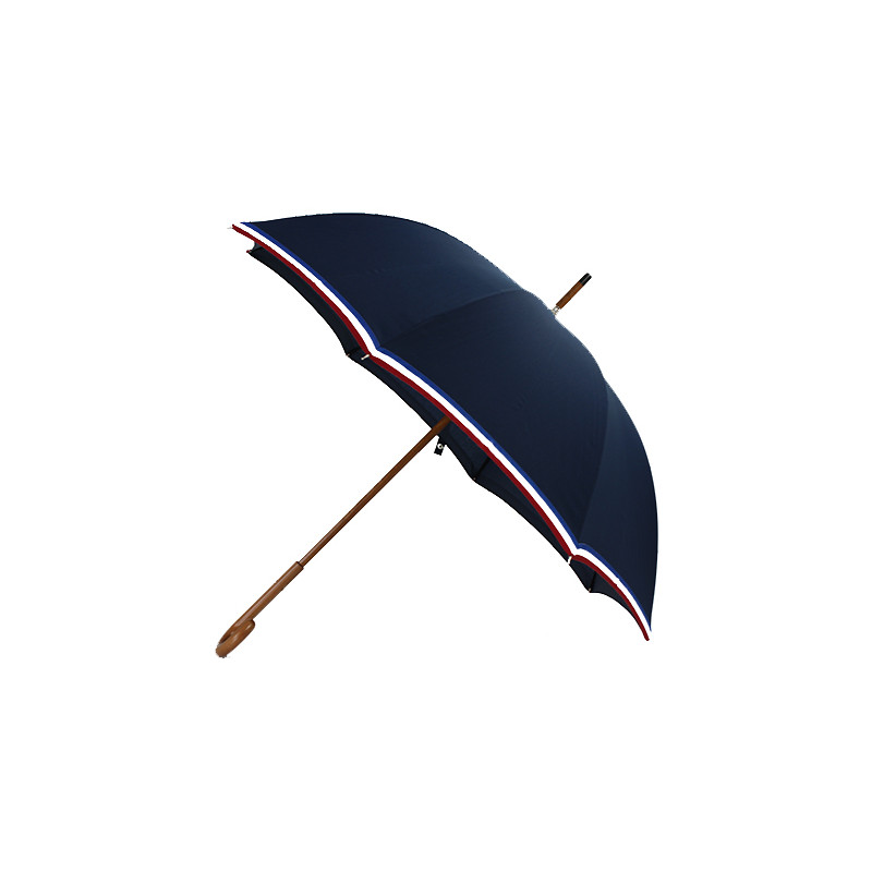 Parapluie canne haut de gamme bleu marine liseret tricolore