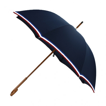 Parapluie canne haut de gamme bleu marine liseret tricolore