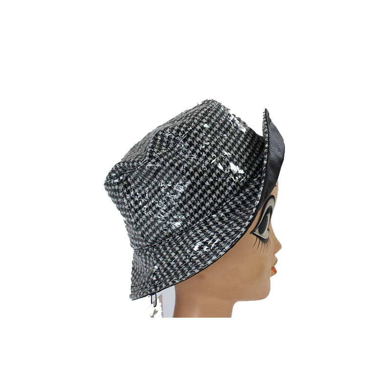 Chapeau de pluie motif pied de poule noir Chapeau de pluie motif pied de poule noir